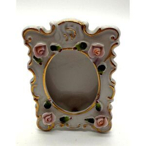 Lefton Small Hand Painted China Picture Frame With Pink Flowers